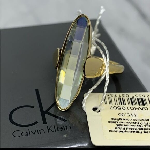 CALVIN KLIEN Continuity Slim Oval Faceted Yellow Glass Stone Ring size 7  NWT - Picture 3 of 7